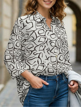 Printed lapel long-sleeved tunic top